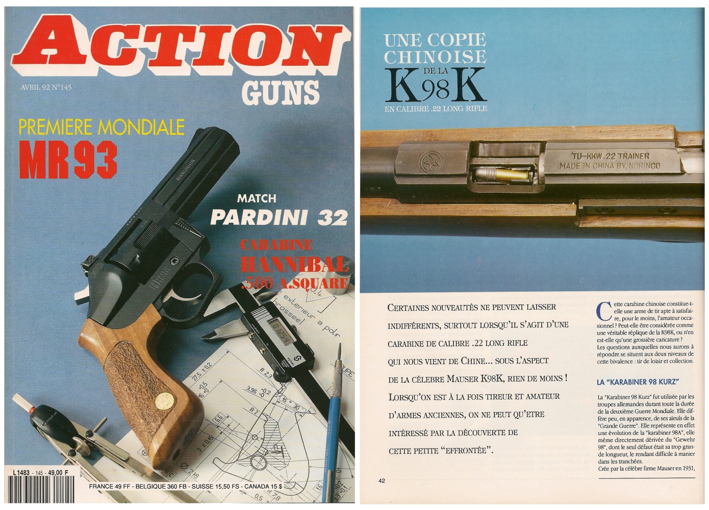 Le banc d’essai de la carabine Norinco TU-KKW .22 a été publié sur 6 pages dans le magazine Action Guns n°145 (avril 1992)