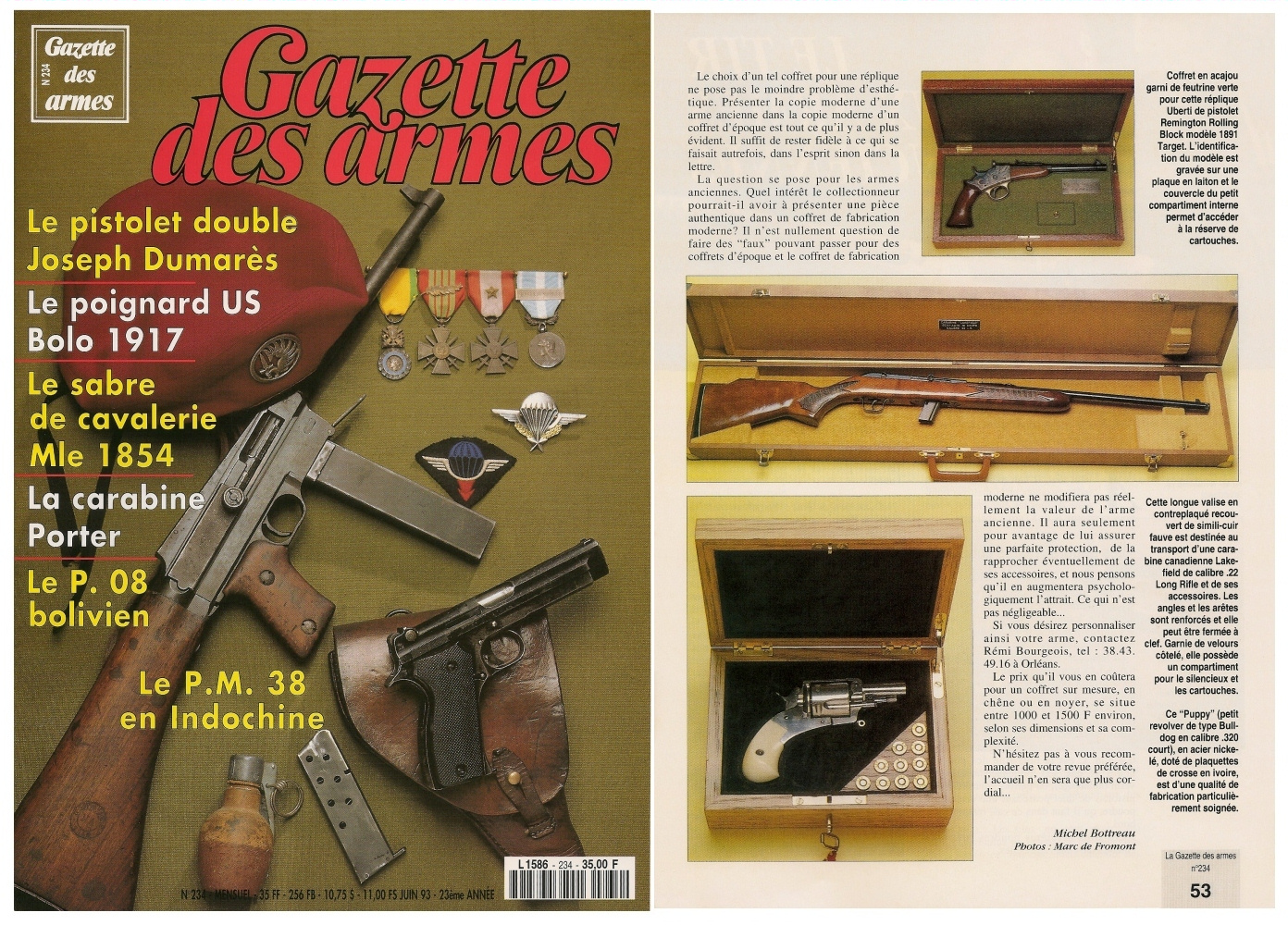 Ce reportage consacré aux coffrets sur mesure a été publié sur 4 pages dans le magazine Gazette des Armes n°234 (juin 1993).