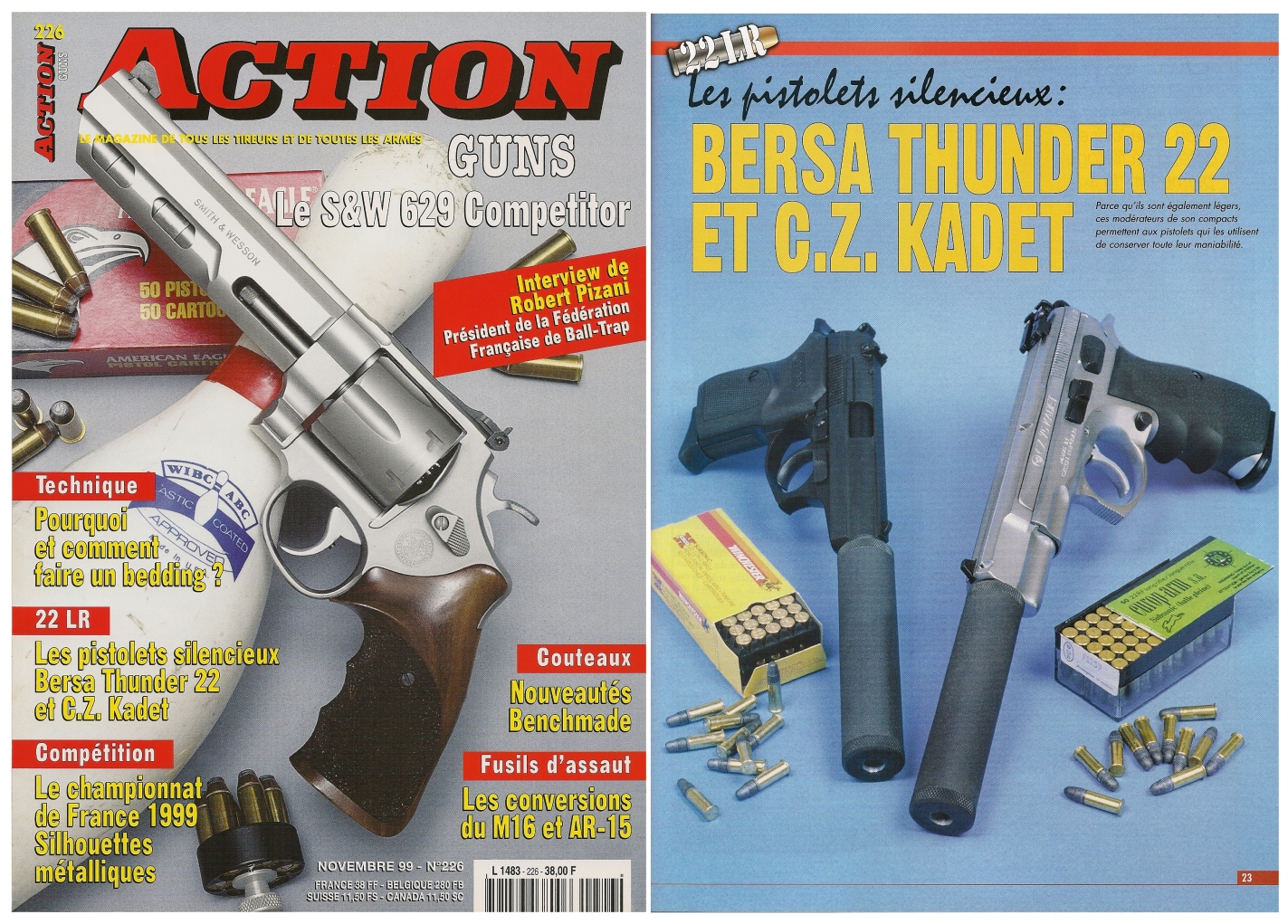 Le banc d'essai des pistolets Bersa Thunder et CZ-75 Kadet a été publié sur 5 pages dans le magazine Action Guns n° 226 (novembre 1999).
