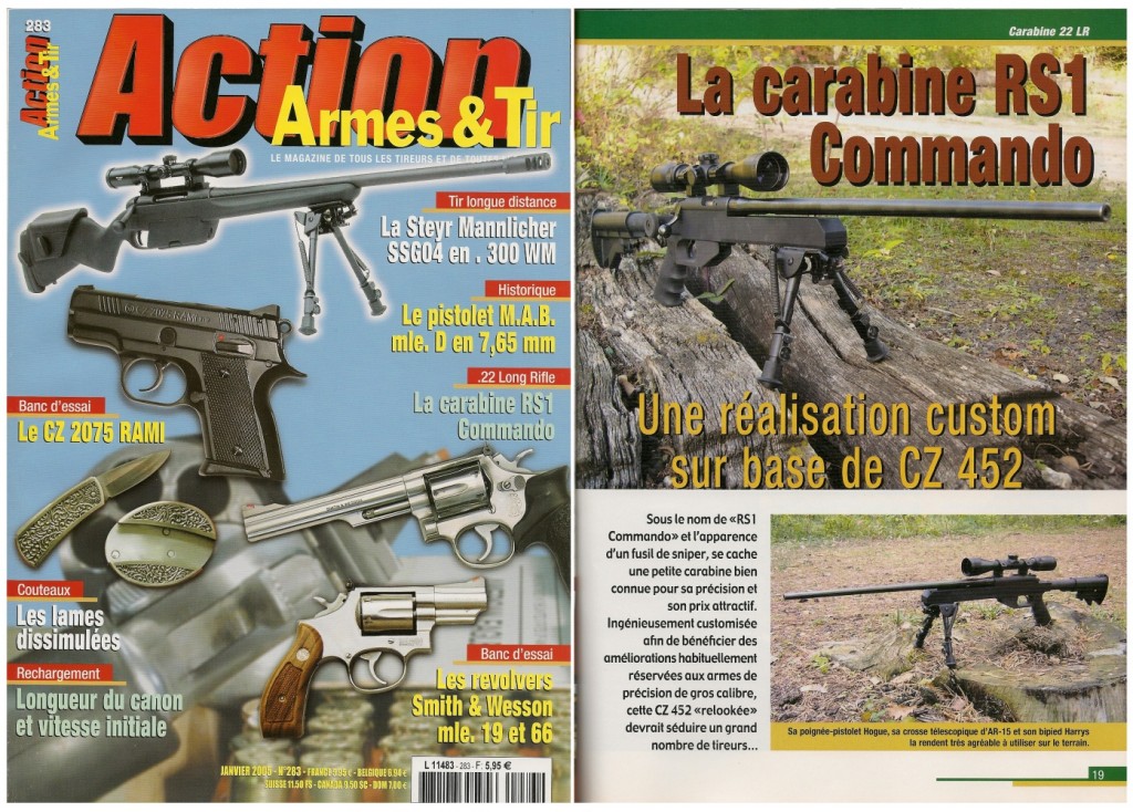 Le banc d’essai de la carabine FMR RS1 Commando a été publié sur 6 pages dans le magazine Action Armes & Tir n°283 (janvier 2005) 