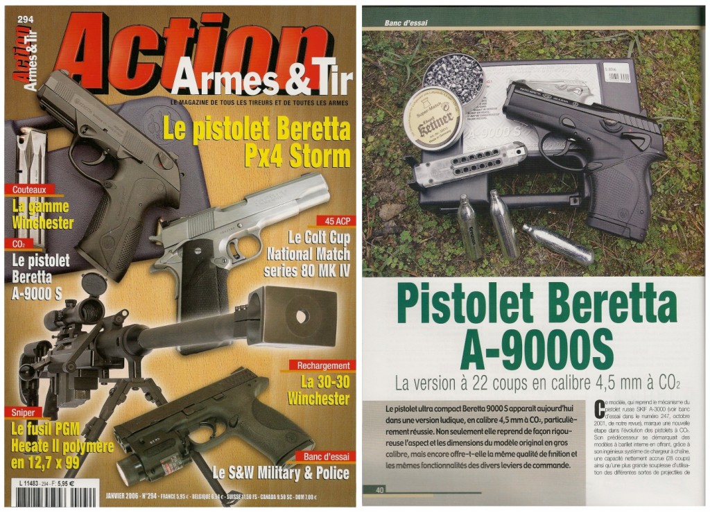 Le banc d’essai du Beretta A-9000S à CO2 a été publié sur 5 pages dans le magazine Action Armes & Tir n°294 (janvier 2006) 