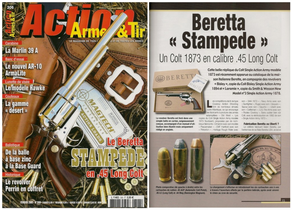 Le banc d’essai du Beretta « Stampede » a été publié sur 7 pages dans le magazine Action Armes & Tir n°306 (février 2007) 
