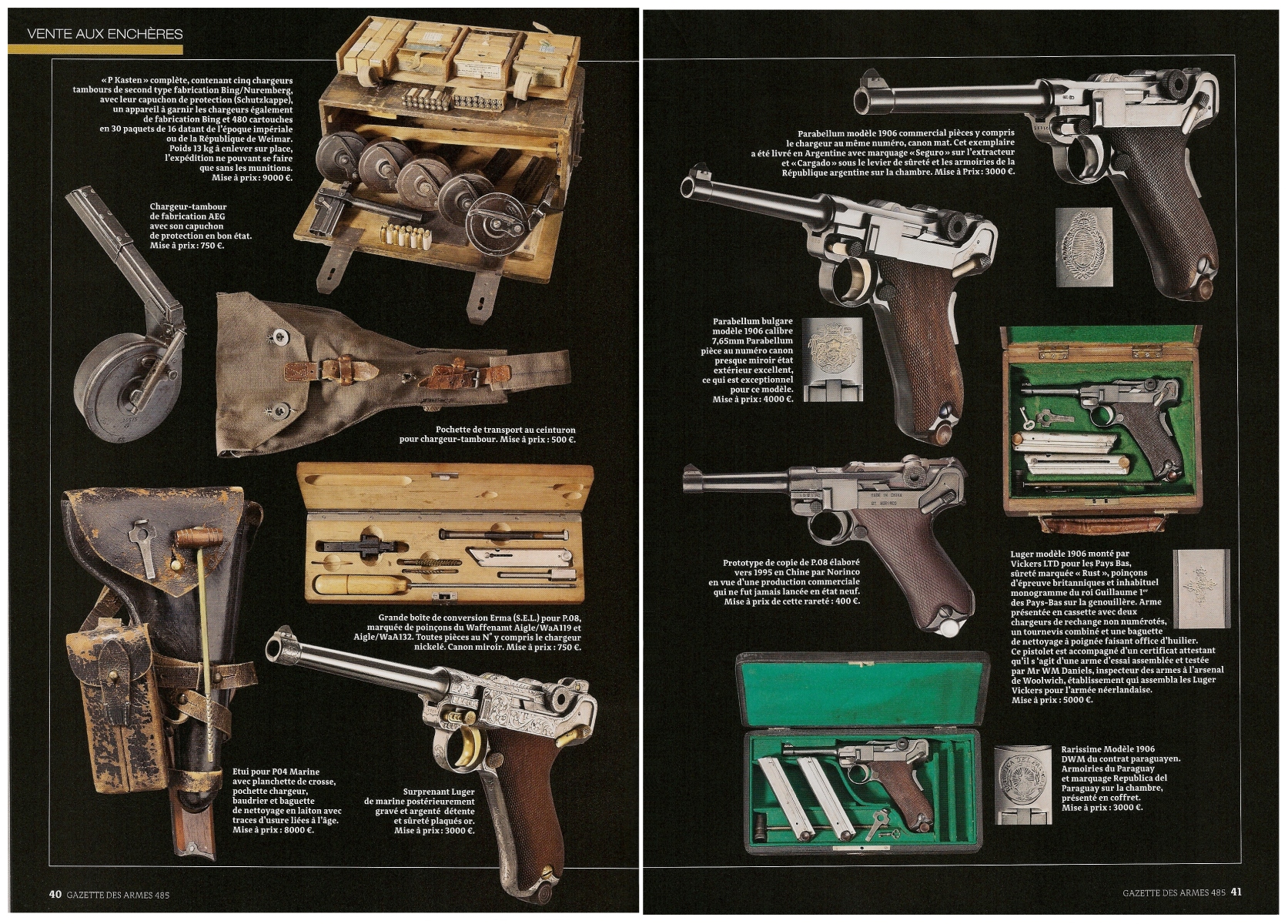 Les amateurs des pistolets « Luger » y trouveront notamment, exposées sur cinq pages, les photos d’une exceptionnelle collection mise en vente par la société allemande Hermann-Historica. 