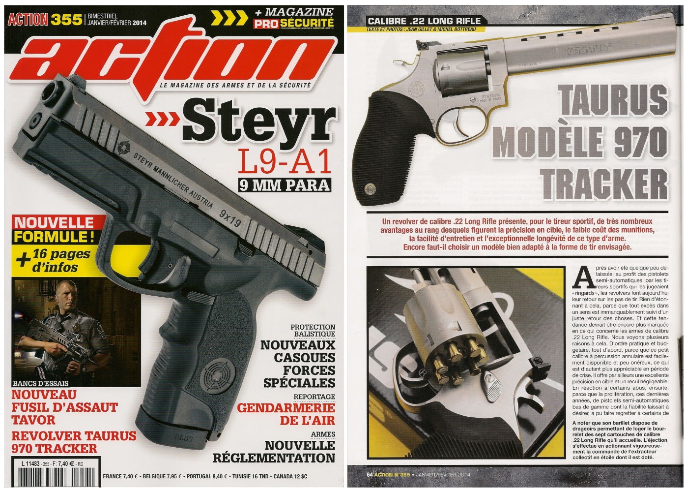 Le banc d’essai du revolver Taurus 970 Tracker a été publié sur 6 pages dans le magazine Action n°355 (janvier-février 2014)