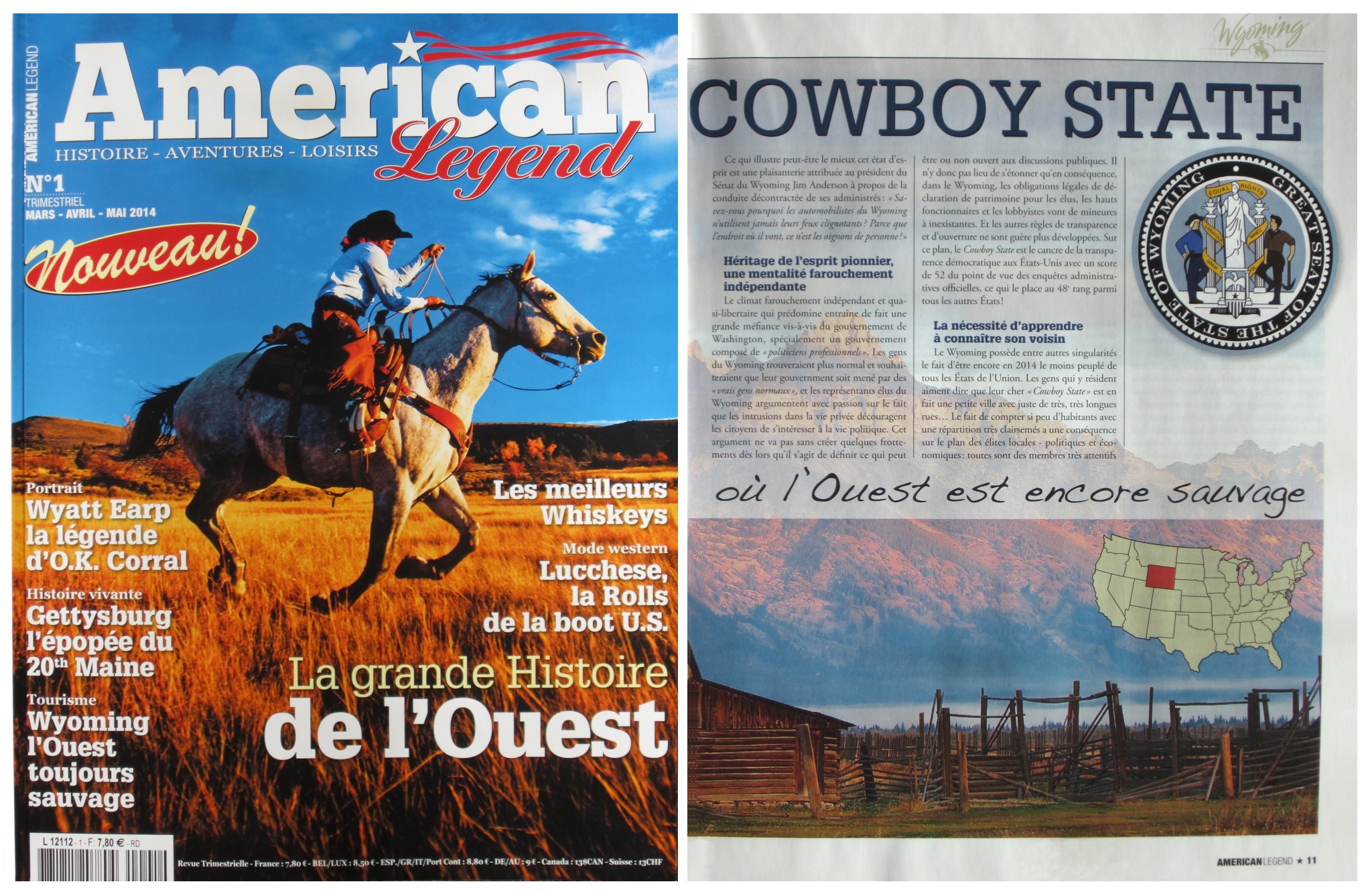 Le numéro 1 du magazine « American Legend », mars-avril-mai 2014, comporte 84 pages en couleurs, superbement imprimées sur papier glacé en grand format 23 x 29,7 mm,