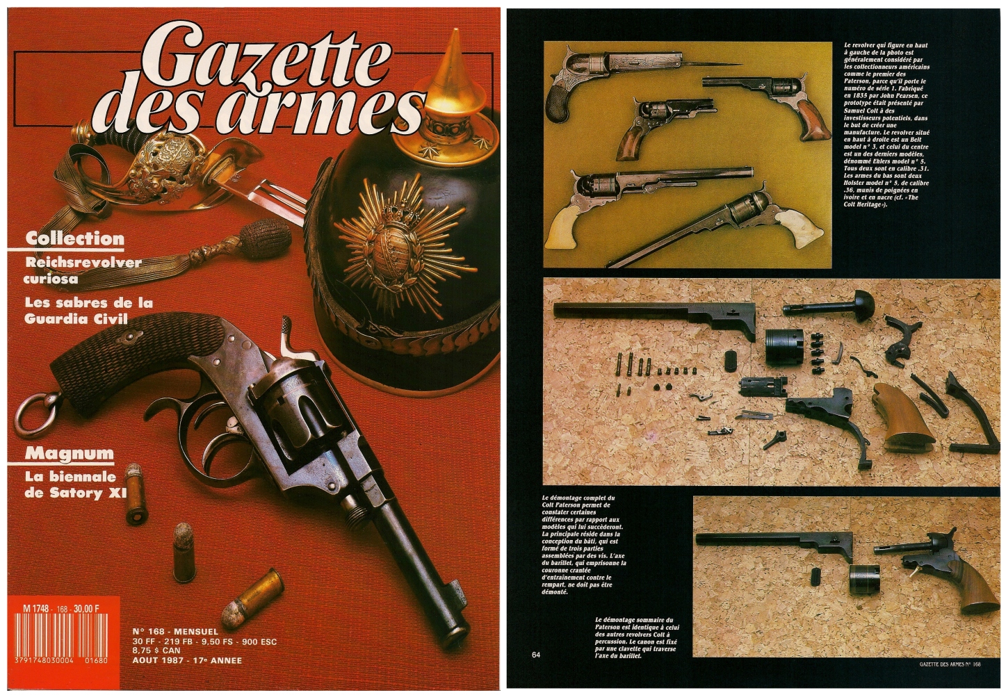 Le banc d’essai des répliques du Colt Paterson a été publié sur 8 pages dans le magazine Gazette des Armes n°168 (août 1987)