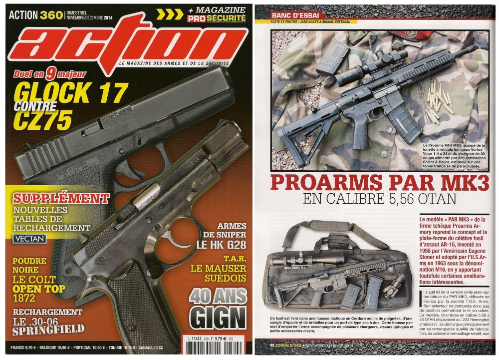 Le banc d’essai du Proarms PAR MK3 a été publié sur 6 pages dans le magazine Action n° 360 (novembre/décembre 2014)
