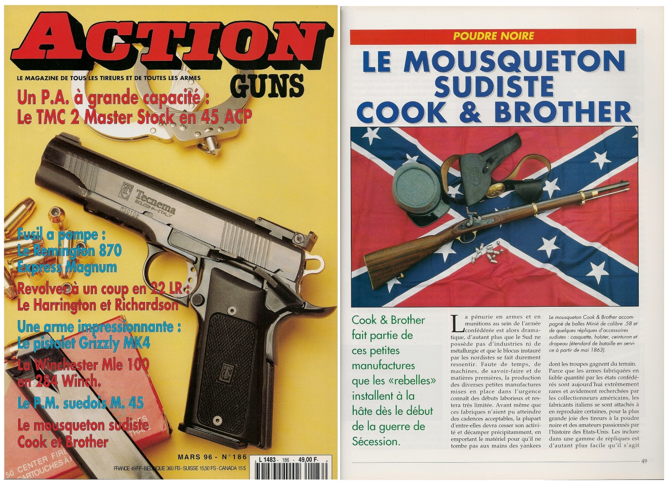 Le banc d’essai de la réplique du mousqueton Cook & Brother a été publié sur 5 pages dans le magazine Action Guns n° 186 (mars 1996).