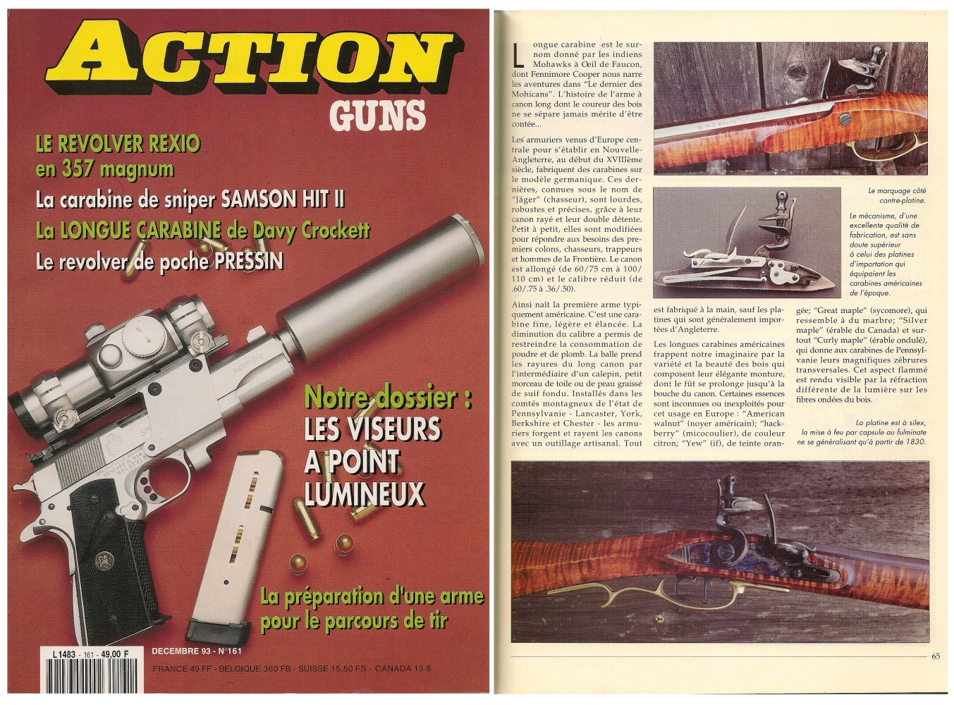 Le banc d’essai de la réplique de carabine à silex « Frontier » a été publié sur 5 pages dans le magazine Action Guns n° 161 (décembre 1993).