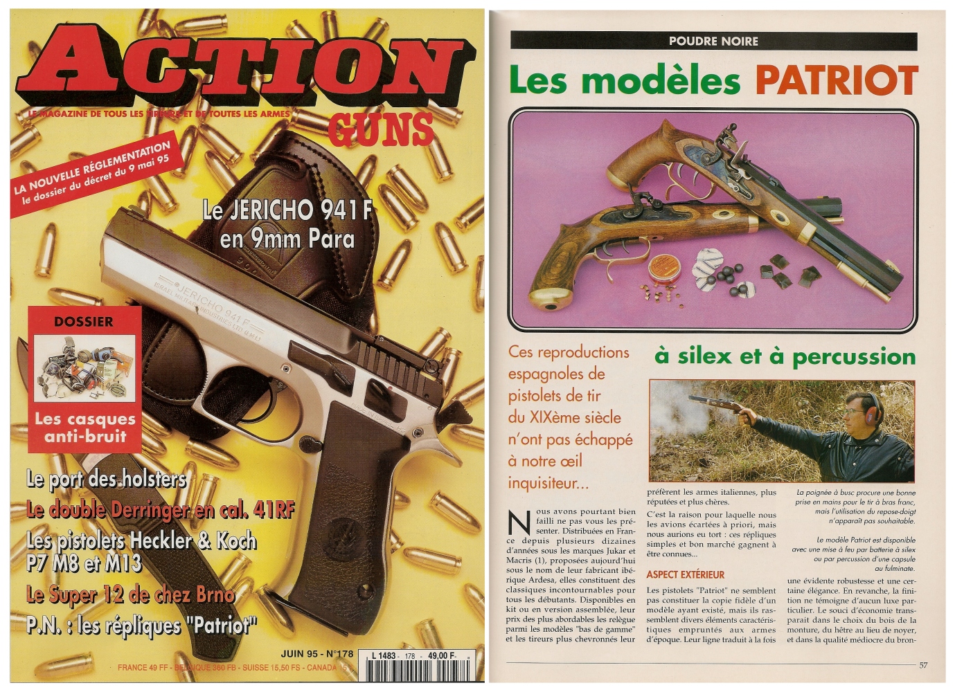 Le banc d'essai des pistolets « Patriot » à silex et à percussion a été publié sur 5 pages dans le magazine Action Guns n° 178 (juin 1995).