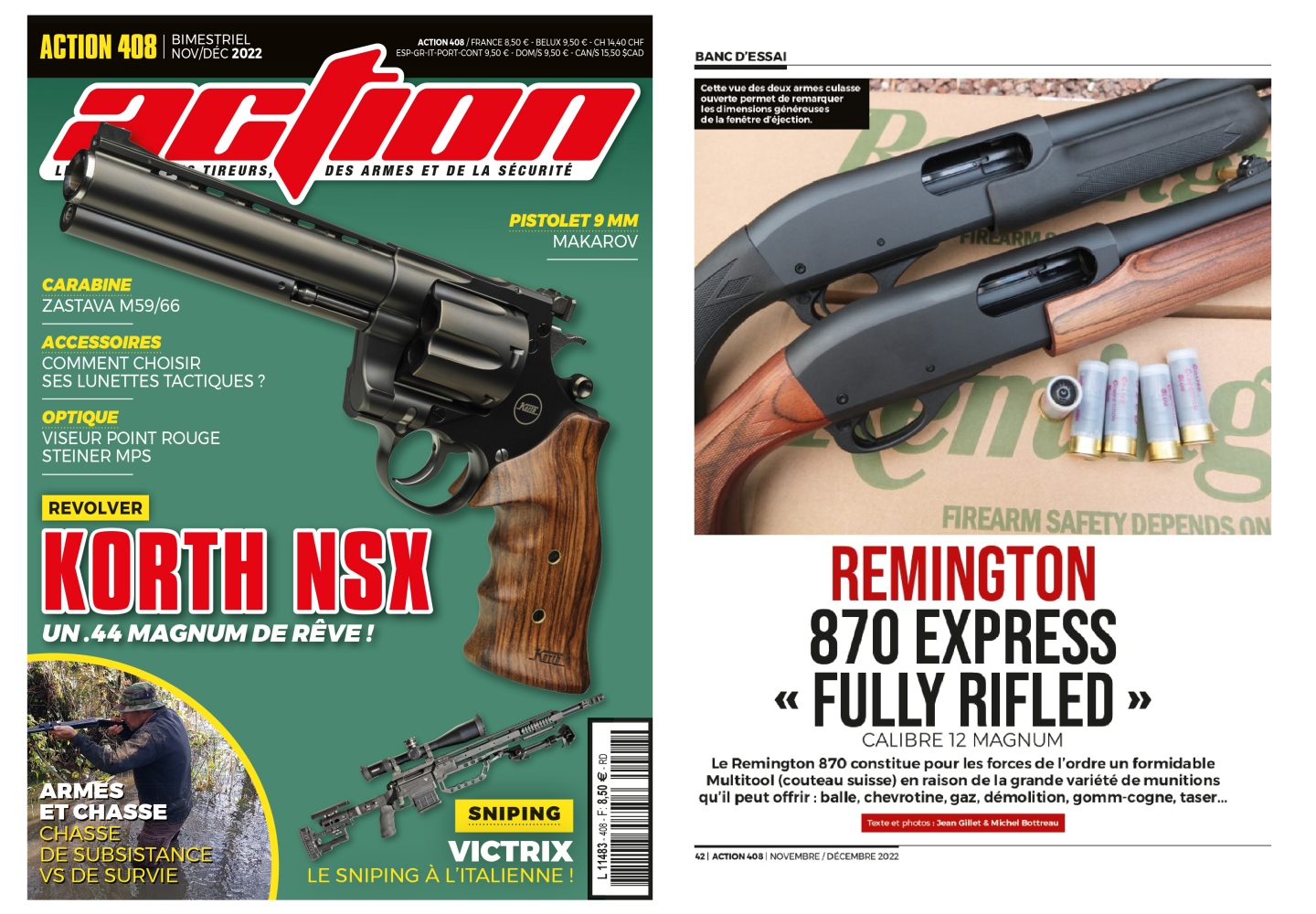 Le banc d’essai du fusil Remington modèle 870 Express a été publié sur 6 pages dans le magazine Action n°408 (novembre-décembre 2022).