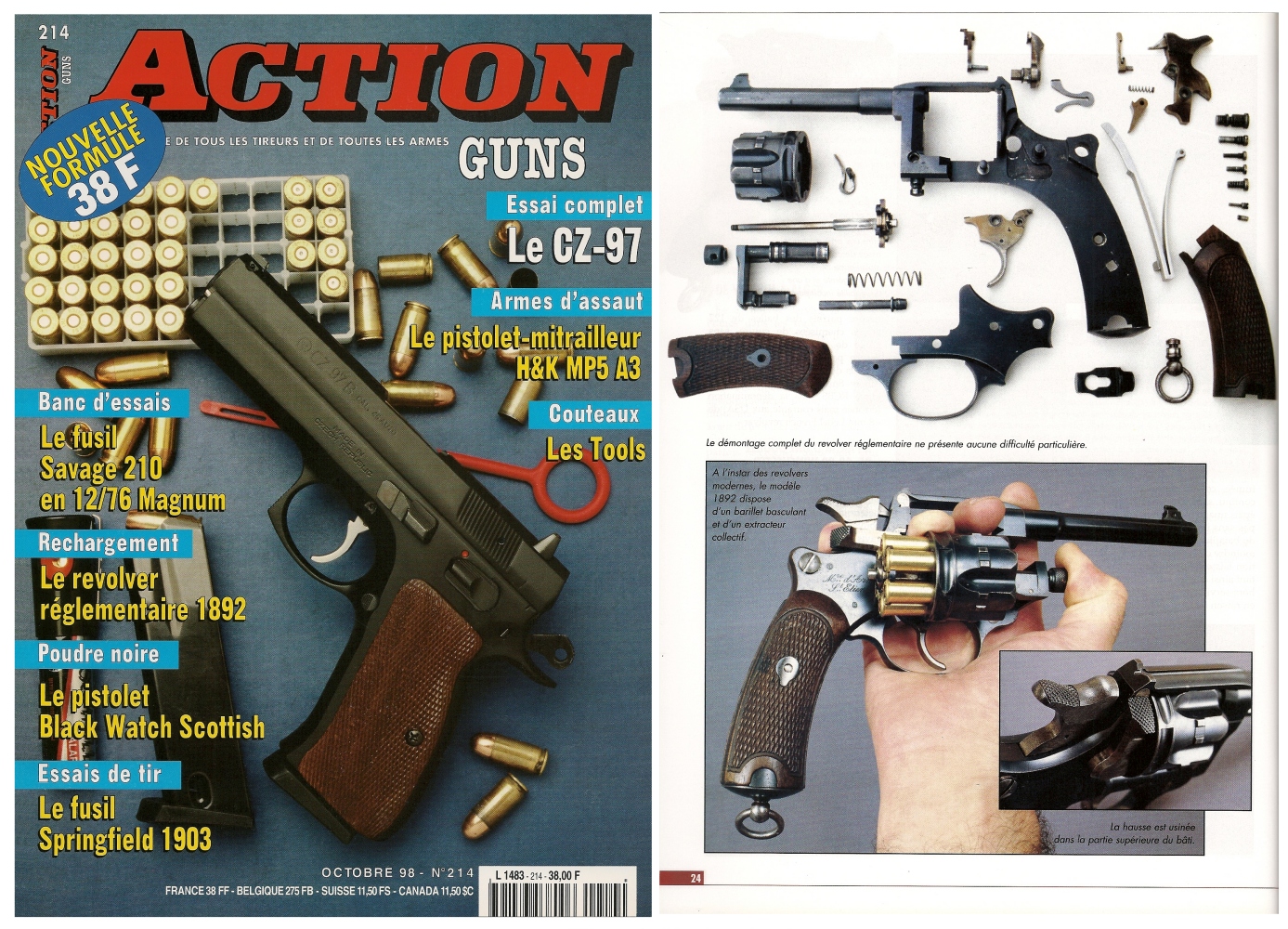 Le banc d’essai du revolver St Etienne modèle 1892 a été publié sur 5 pages dans le magazine Action Guns n°214 (octobre 1998)