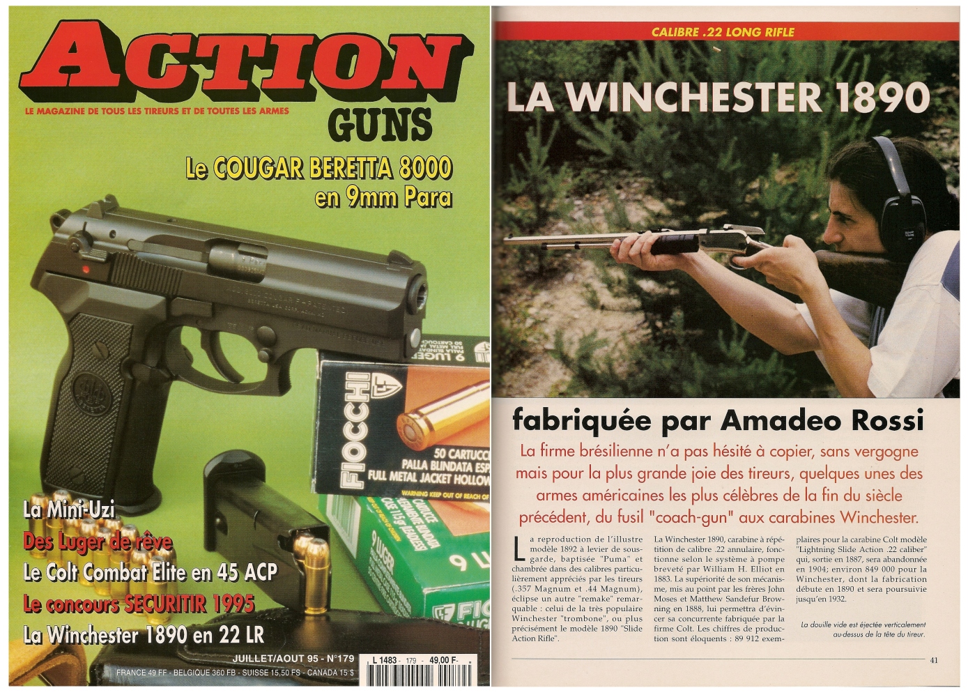 Le banc d’essai de cette réplique de la carabine Winchester 1890 a été publié sur 4 pages dans le magazine Action Guns n°179 (juillet-août 1995).