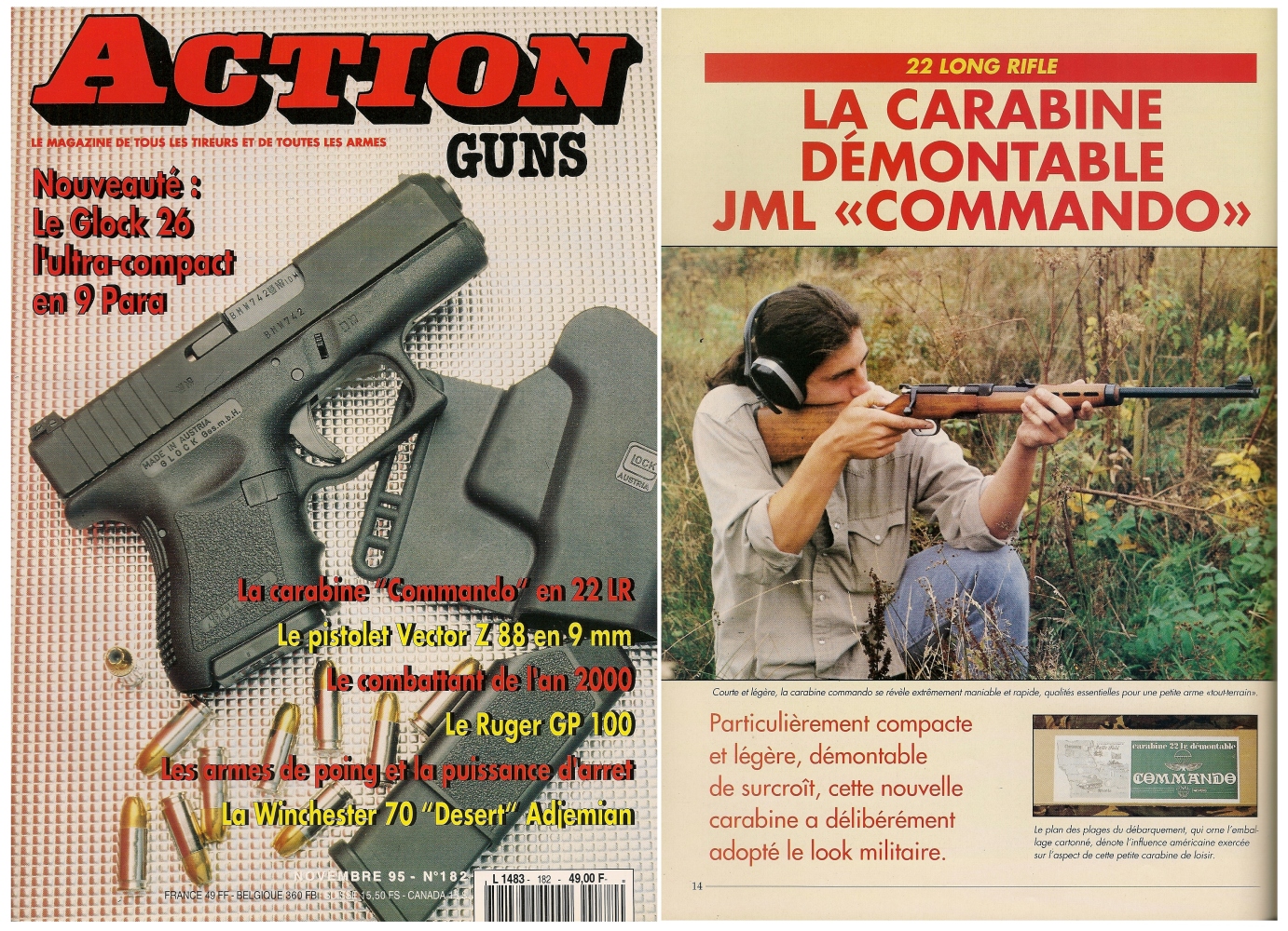 Le banc d’essai de la carabine JML Commando a été publié sur 5 pages dans le magazine Action Guns n°182 (novembre 1995).