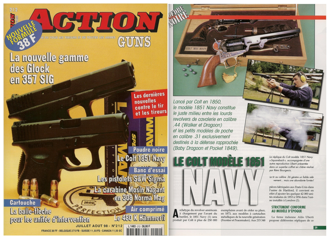 Le banc d’essai de la réplique du Colt 1851 Navy a été publié sur 5 pages dans le magazine Action Guns n°212 (juillet-août 1998).