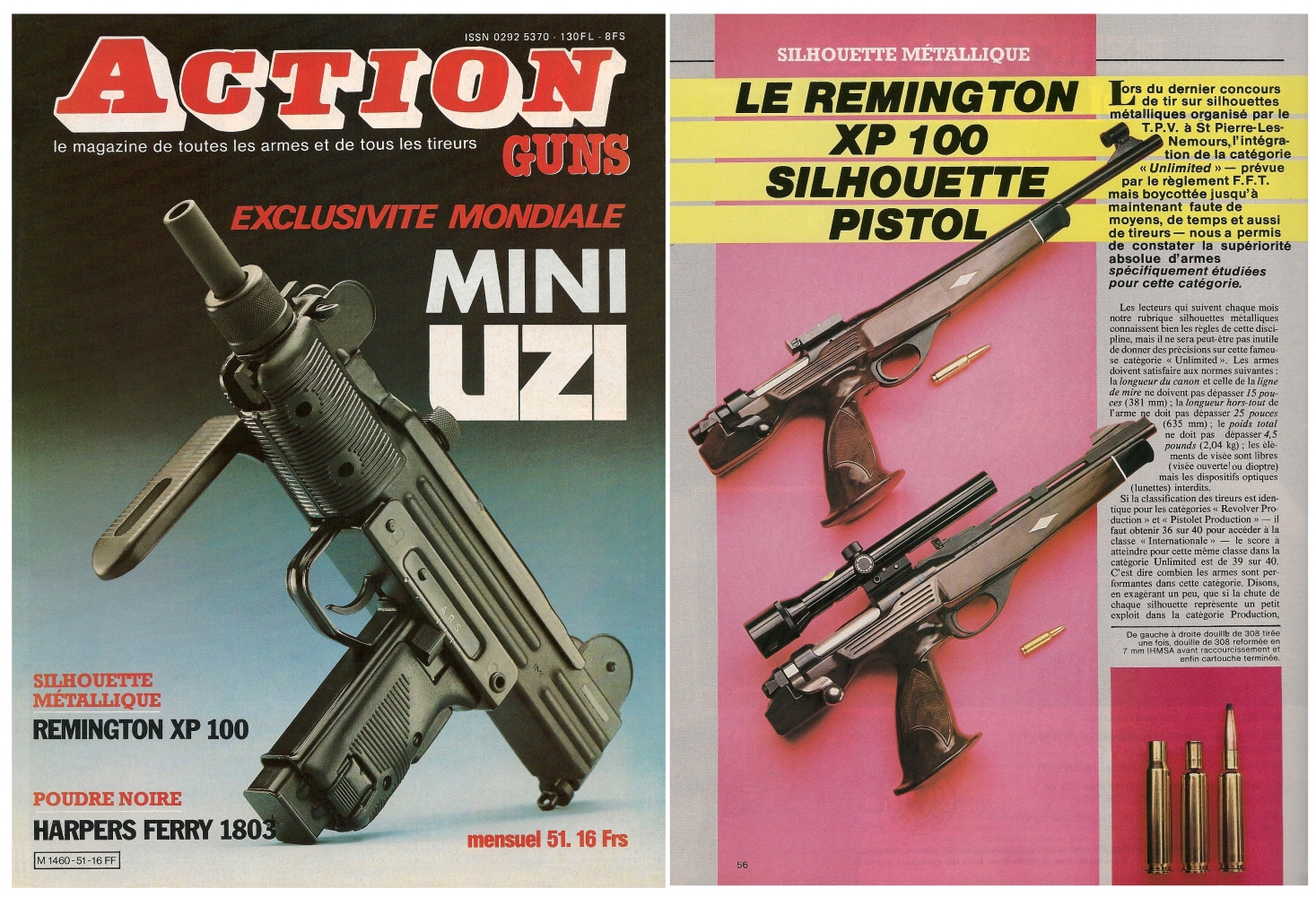 Le banc d’essai du pistolet Remington modèle XP 100 a été publié sur 4 pages dans le magazine Action Guns n° 51 (mars 1983). 