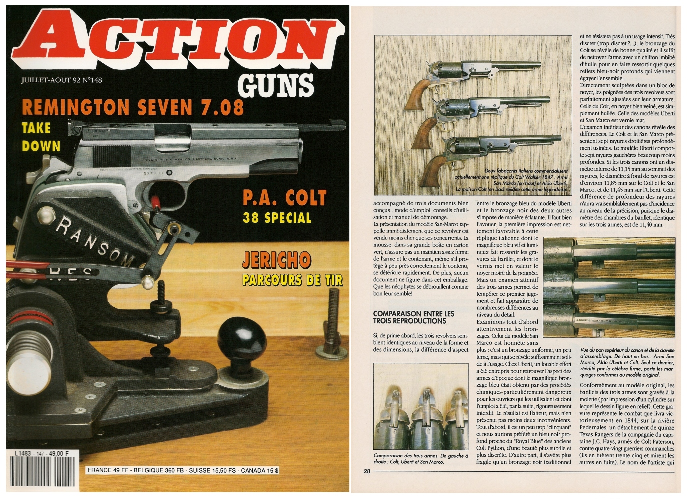 Le banc d’essai des répliques du Colt Walker 1847 a été publié sur 5 pages dans le magazine Action Guns n°148 (juillet-août 1992).