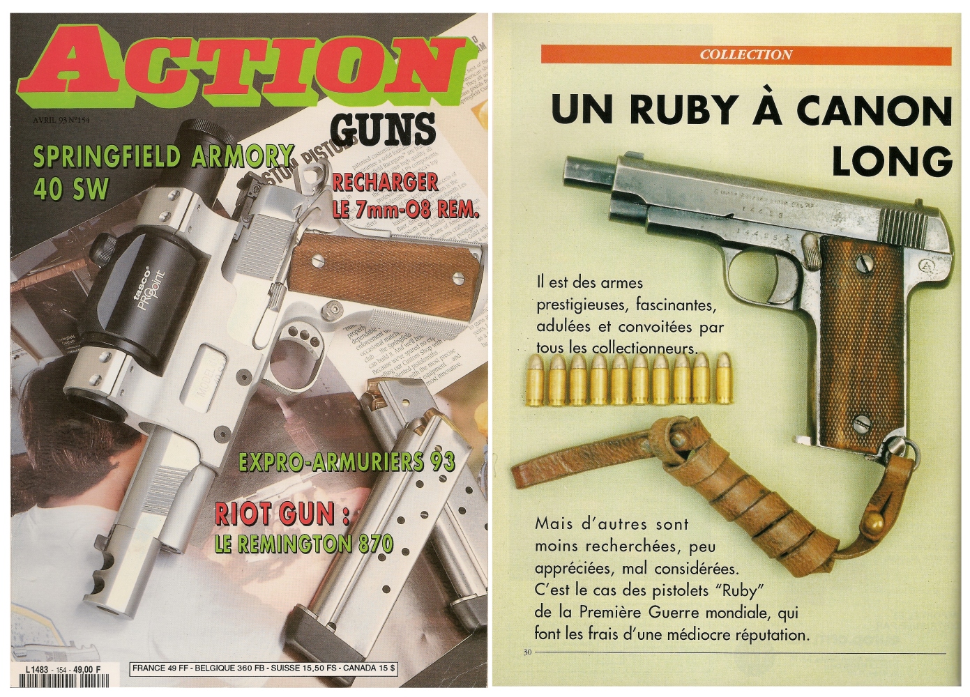 Le banc d’essai du pistolet Arizage type « Ruby 14-18 » a été publié sur 5 pages dans le magazine Action Guns n°154 (avril 1993)