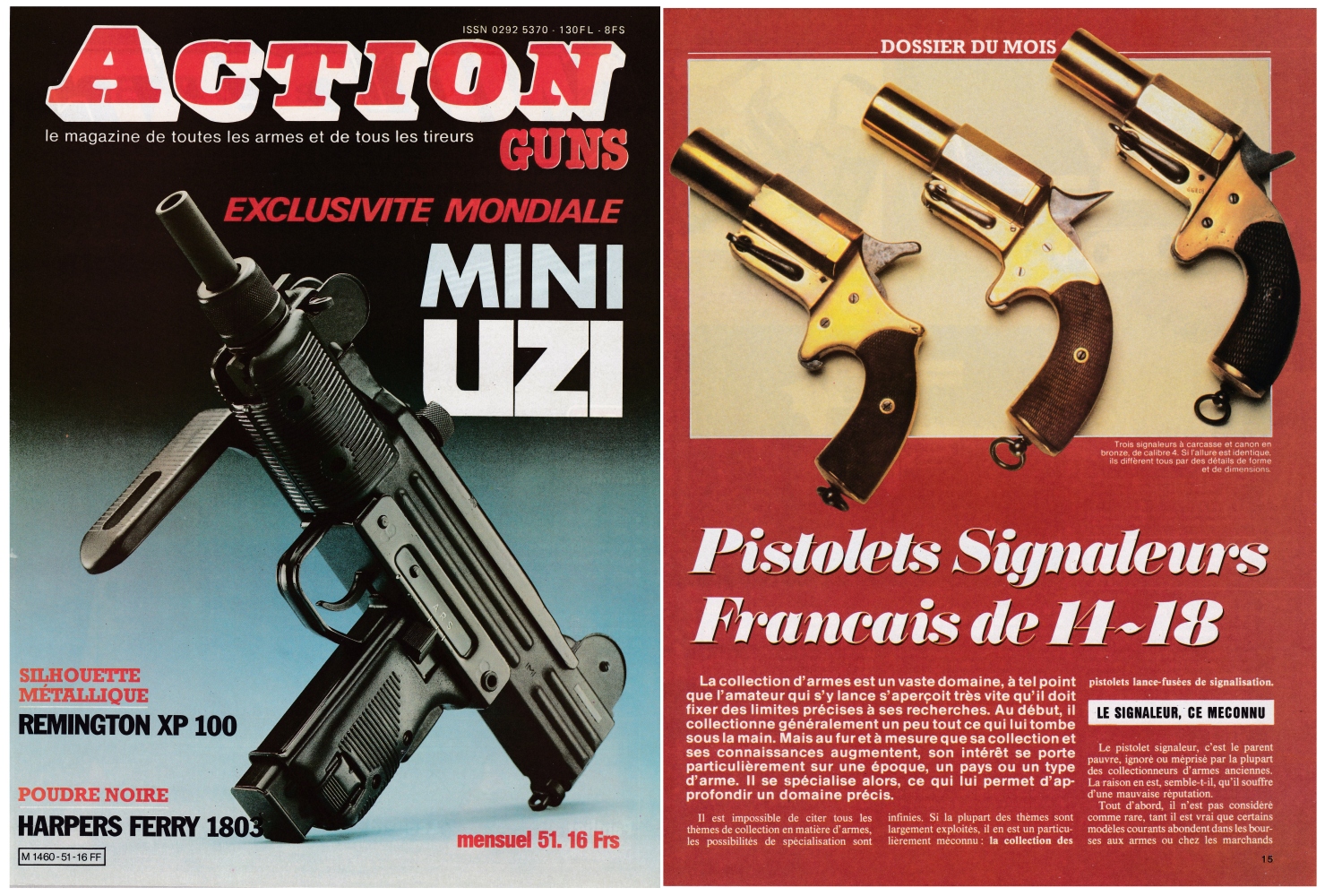 Les pistolets signaleurs français de 14-18 (1ère partie) ont fait l'objet d'une publication sur 5 pages dans le magazine Action Guns N°51 (mars 1983).