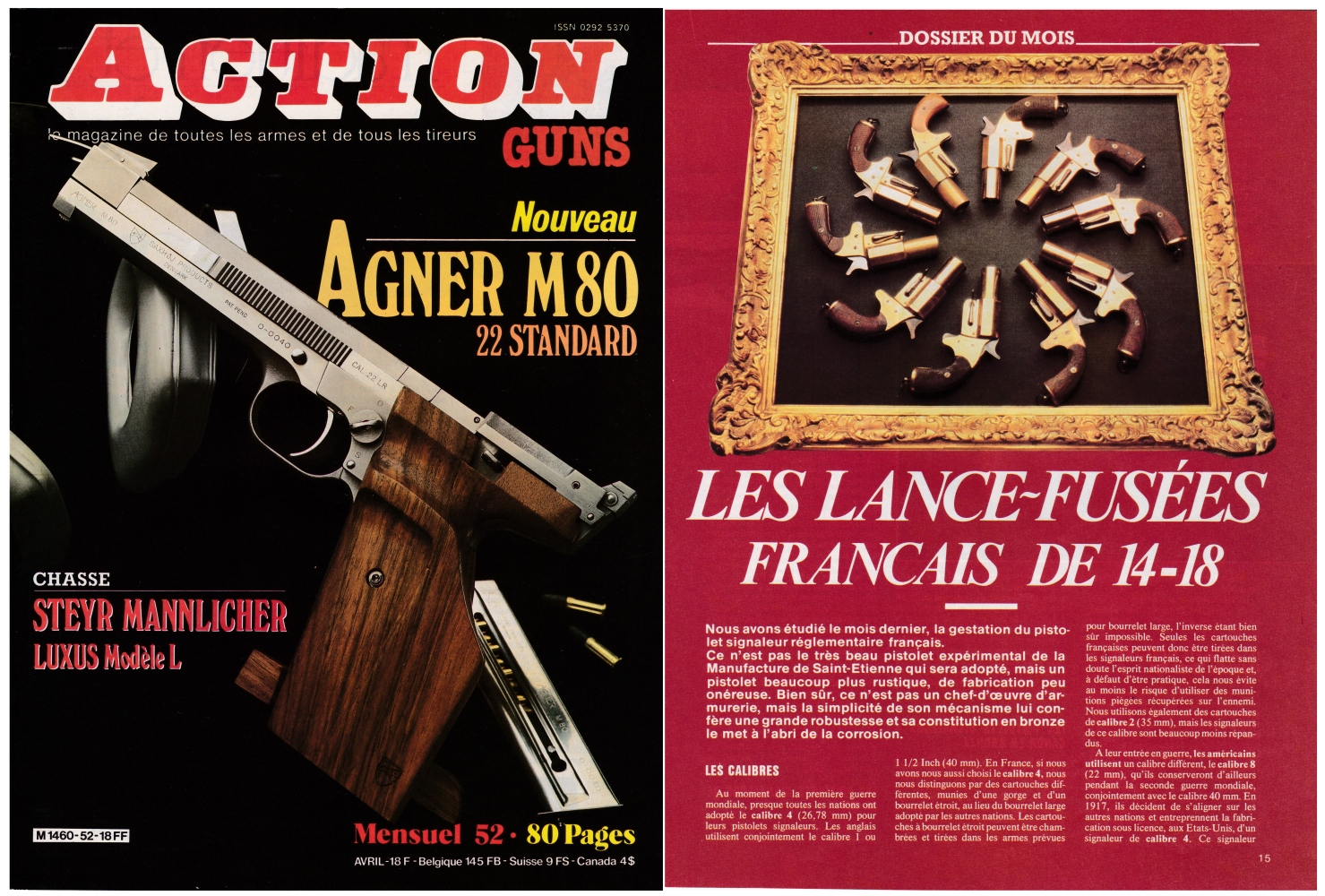 Les pistolets signaleurs français de 14-18 (2ème partie) ont fait l'objet d'une publication sur 4 pages dans le magazine Action Guns N°52 (avril 1983).
