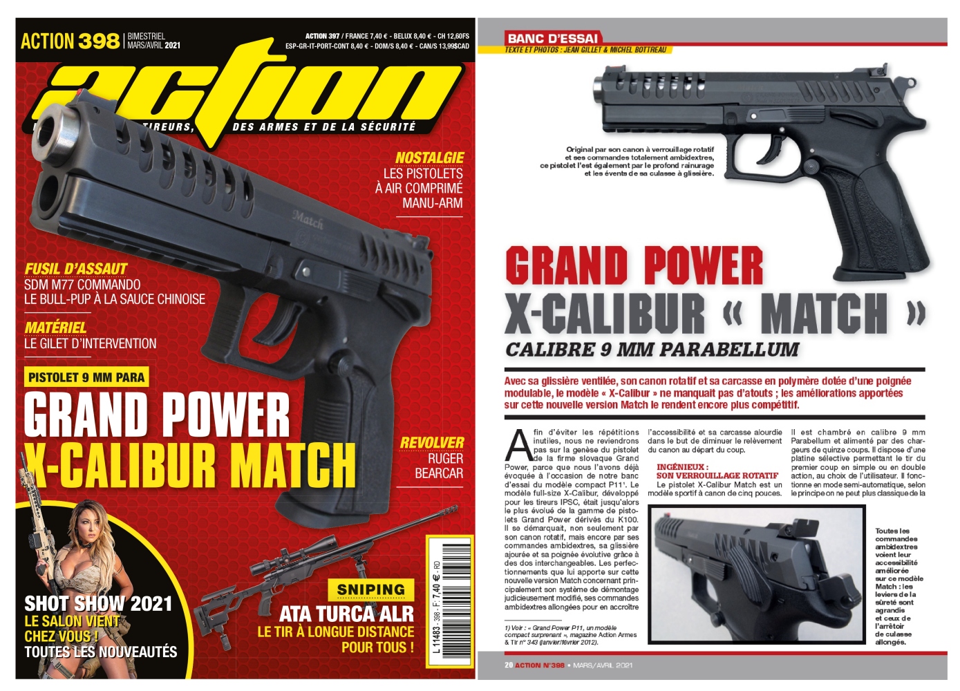 Le banc d’essai du pistolet Grand Power X-Calibur Match a été publié sur 6 pages dans le magazine Action n°398 (mars/avril 2021).