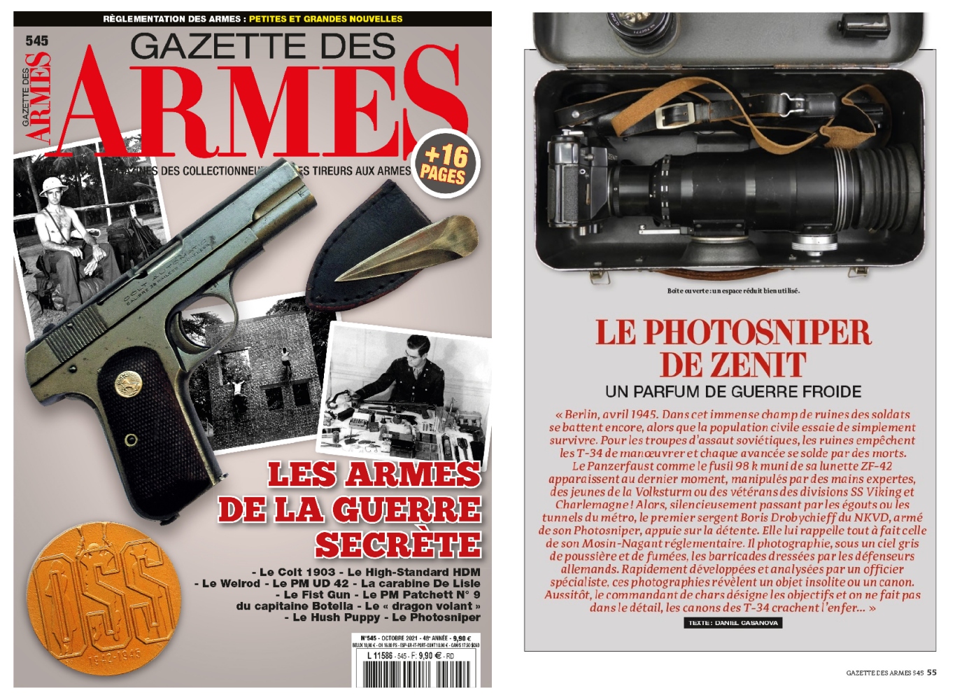 L’article consacré au fusil photographique Photosniper a été publié sur 5 pages dans le magazine Gazette des Armes n°545 (octobre 2021).