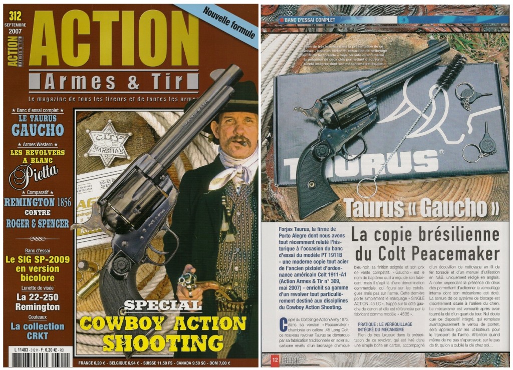 Le banc d’essai du revolver Taurus « Gaucho » a été publié sur 7 pages dans le magazine Action Armes & Tir n°312 (septembre 2007) 