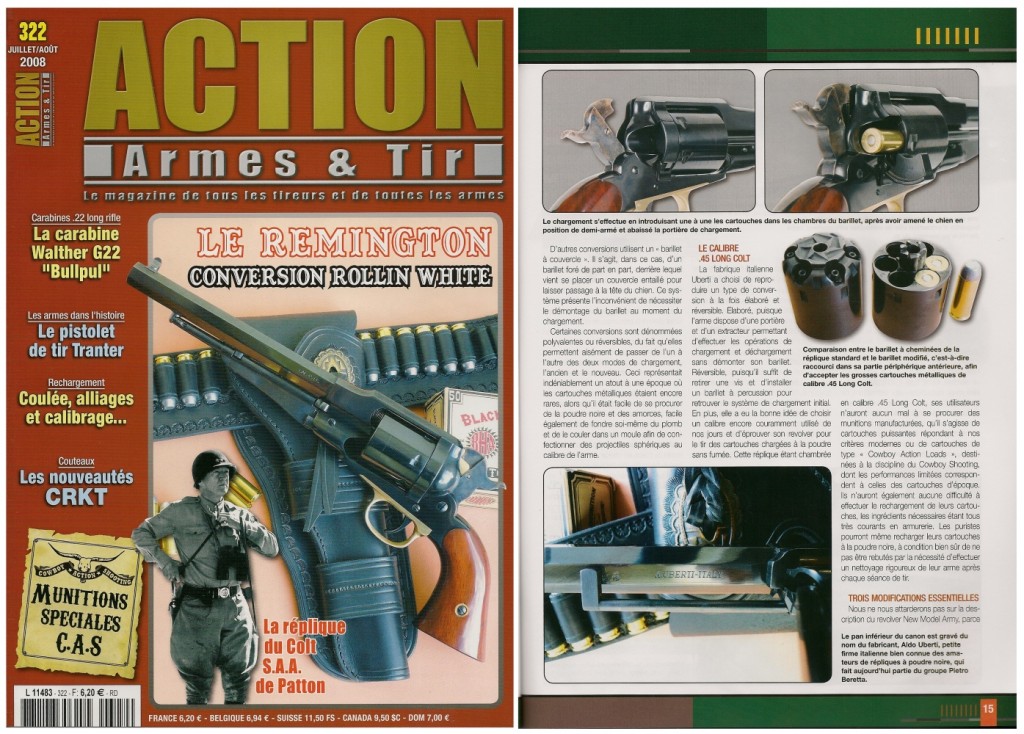 Le banc d’essai de la réplique du Remington New Model Army converti à la cartouche métallique a été publié sur 8 pages dans le magazine Action Armes & Tir n°322 (juillet-août 2008) 