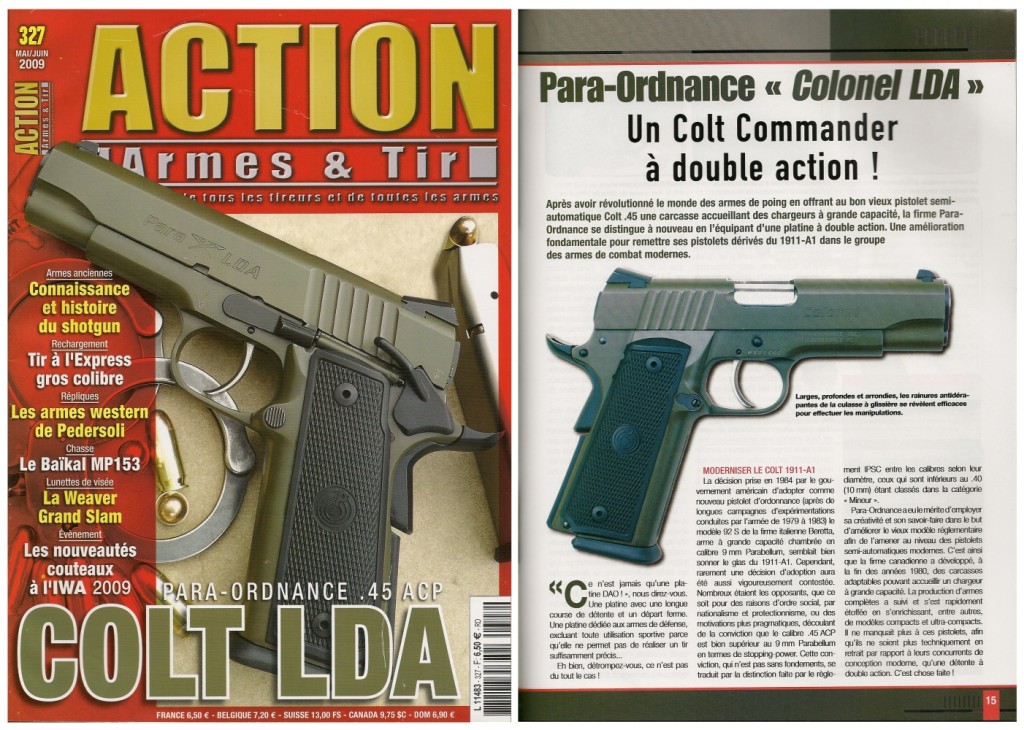 Le banc d’essai du pistolet Para-Ordnance « Colonel LDA » a été publié sur 7 pages dans le magazine Action Armes & Tir n°327 (mai-juin) 