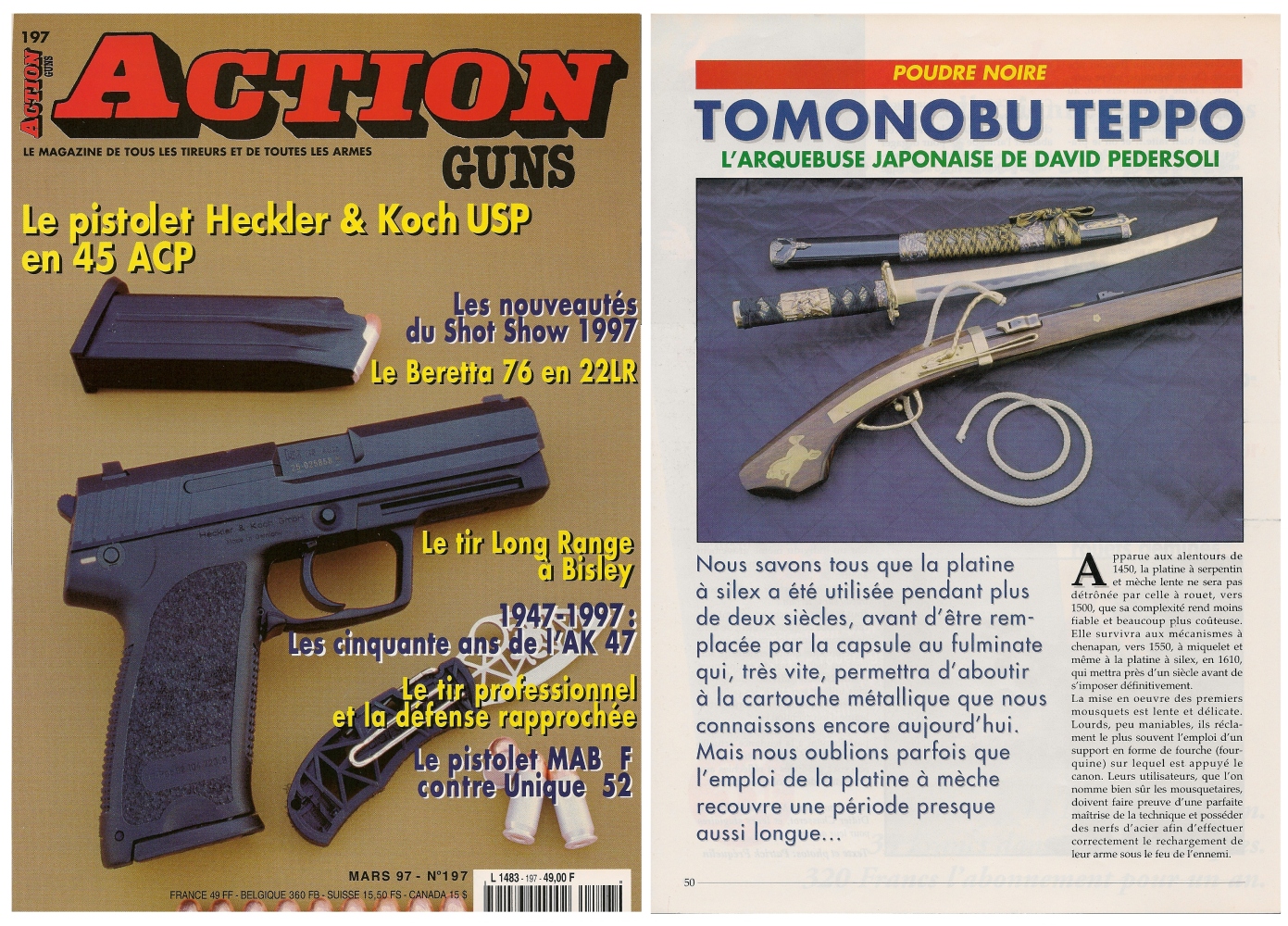 Le banc d’essai de la réplique d’arquebuse japonaise a été publié sur 6 pages dans le magazine Action Guns n°197 (mars 1997).